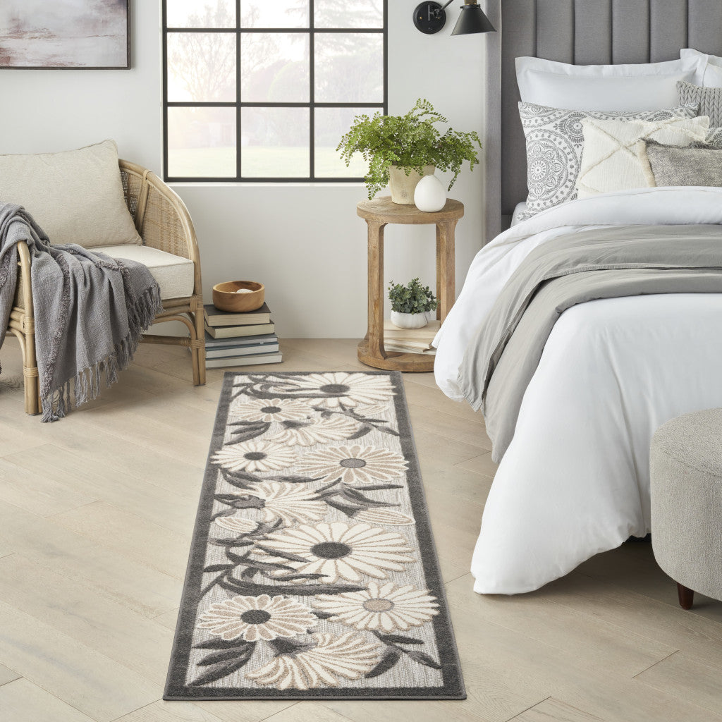 6' Beige And Gray Floral Indoor Outdoor Runner Rug Homeroots Outdoor