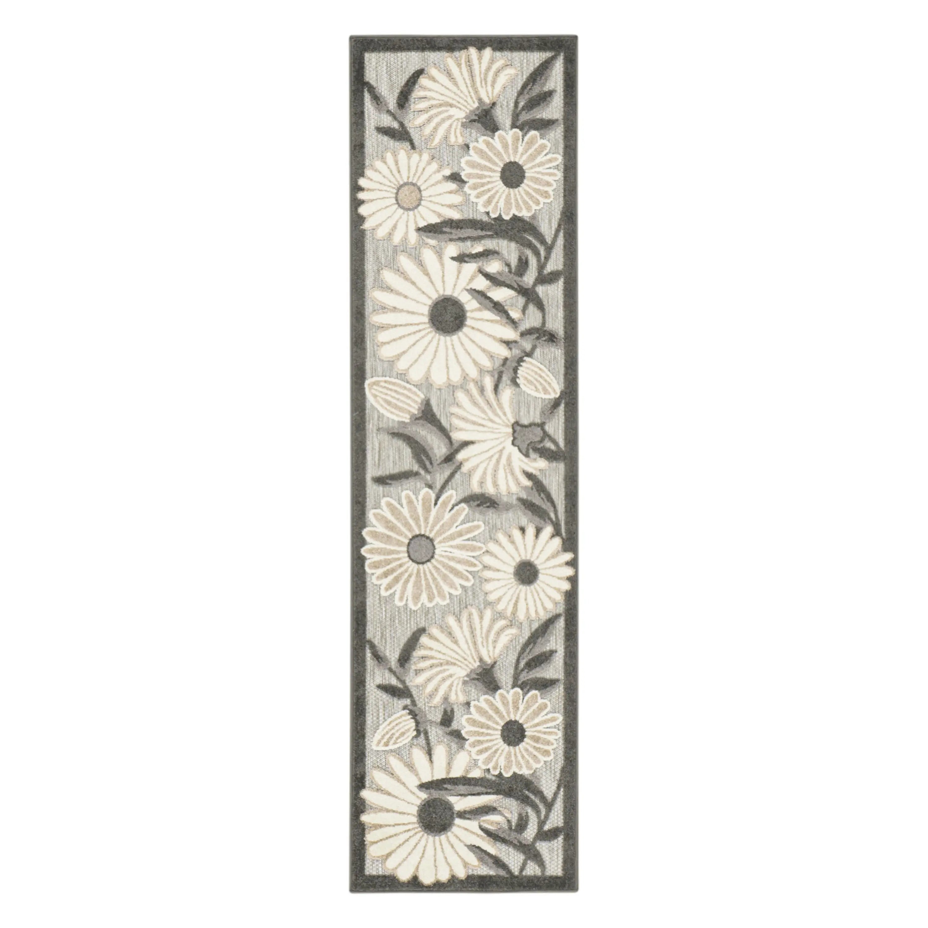 6' Beige And Gray Floral Indoor Outdoor Runner Rug Homeroots Outdoor