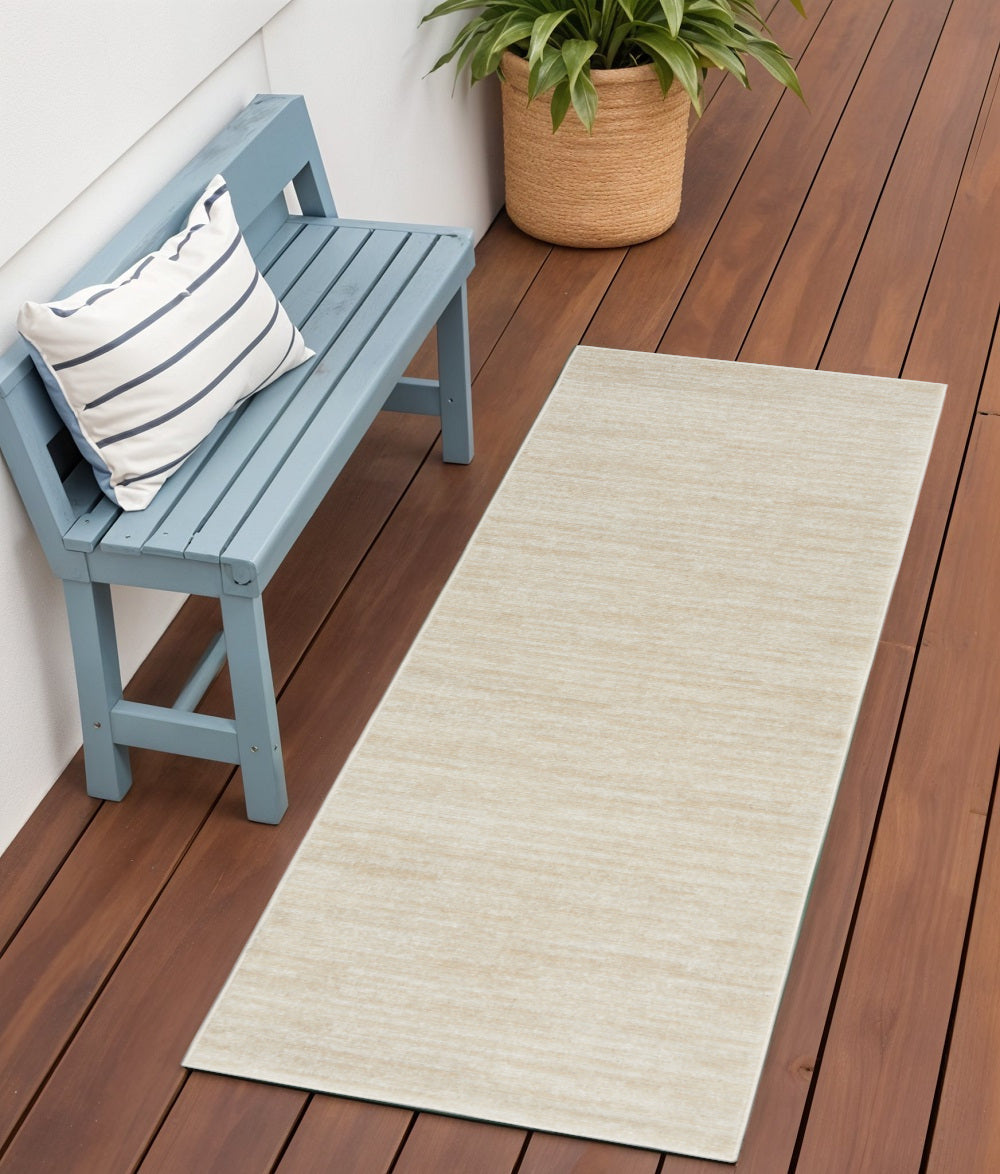 6' Beige And Ivory Indoor Outdoor Runner Rug - GreatEagleInc