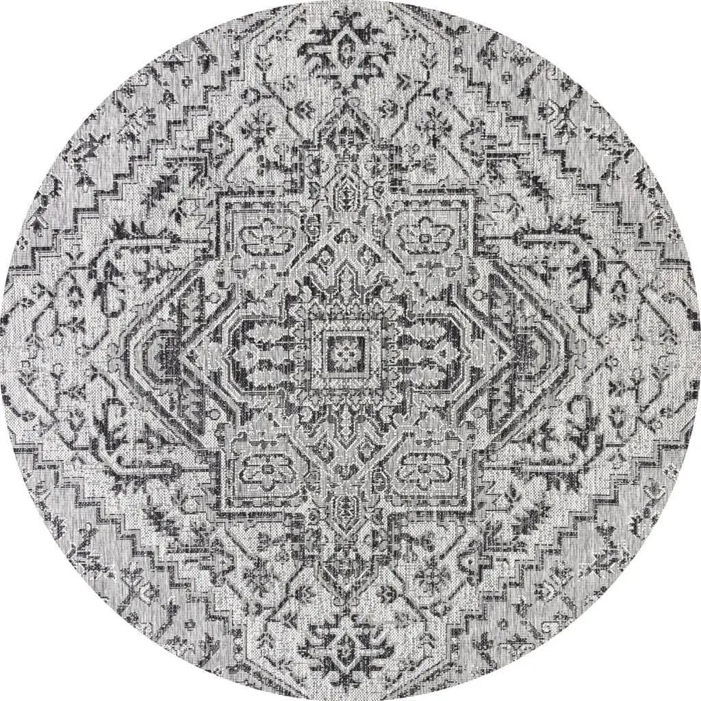 6' Black And Gray Round Medallion Indoor Outdoor Area Rug Homeroots Outdoor