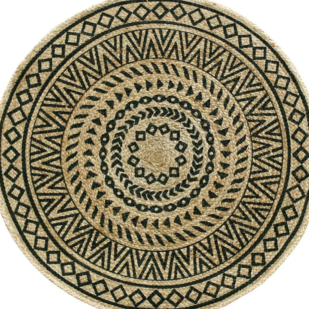6' Black And Gray Tribal Hand Tufted Round Rug Homeroots Home Decor