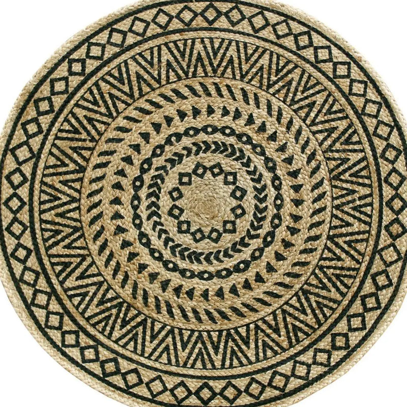 6' Black And Gray Tribal Hand Tufted Round Rug Homeroots Home Decor
