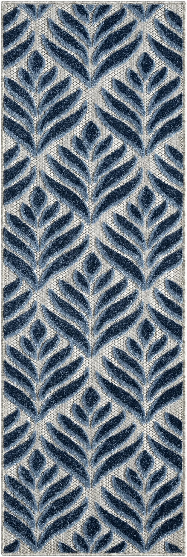6' Blue And Gray Botanical Leaves Indoor Outdoor Runner Rug Homeroots Outdoor