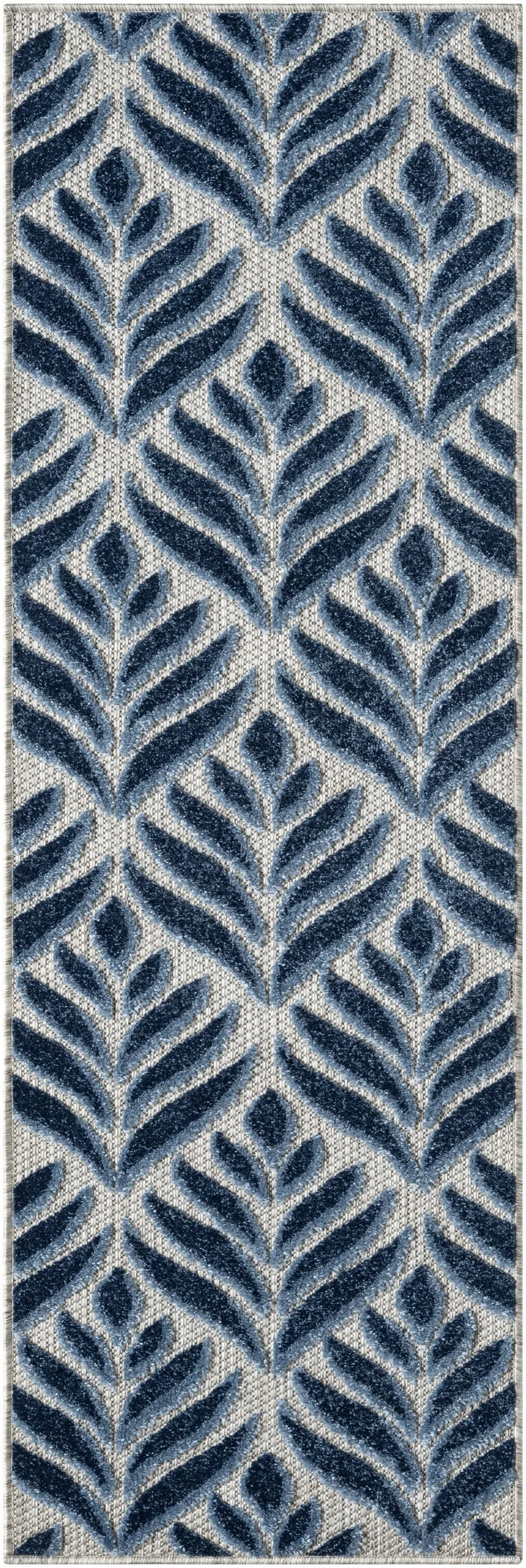 6' Blue And Gray Botanical Leaves Indoor Outdoor Runner Rug Homeroots Outdoor