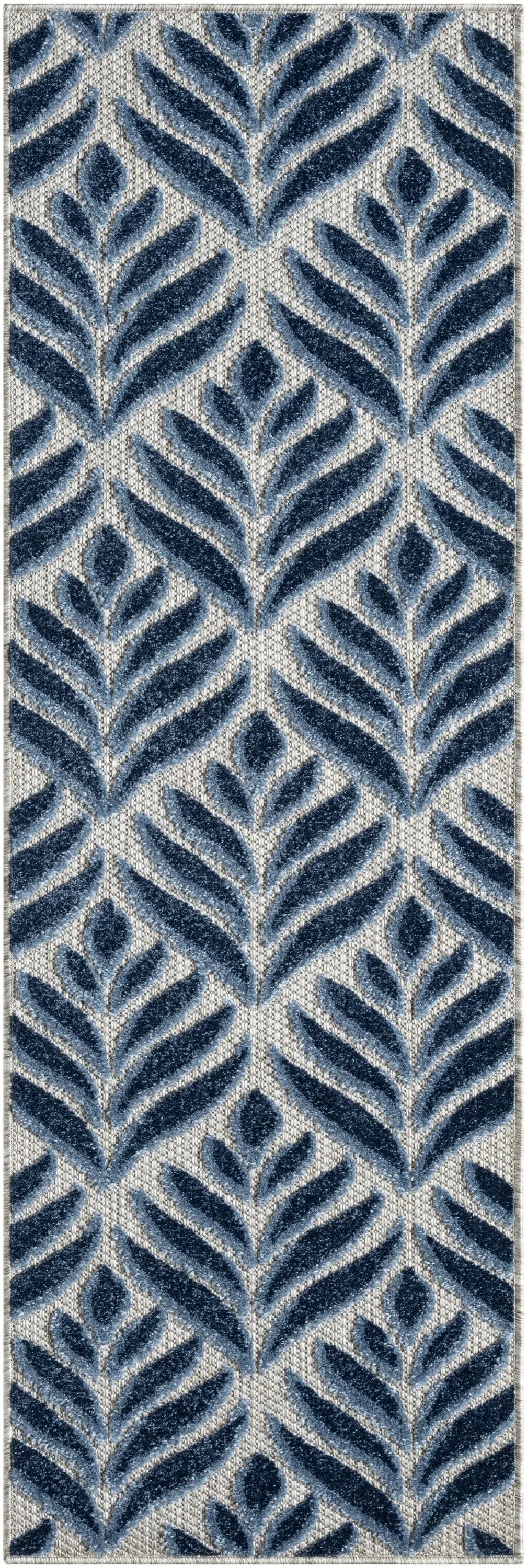 6' Blue And Gray Botanical Leaves Indoor Outdoor Runner Rug Homeroots Outdoor