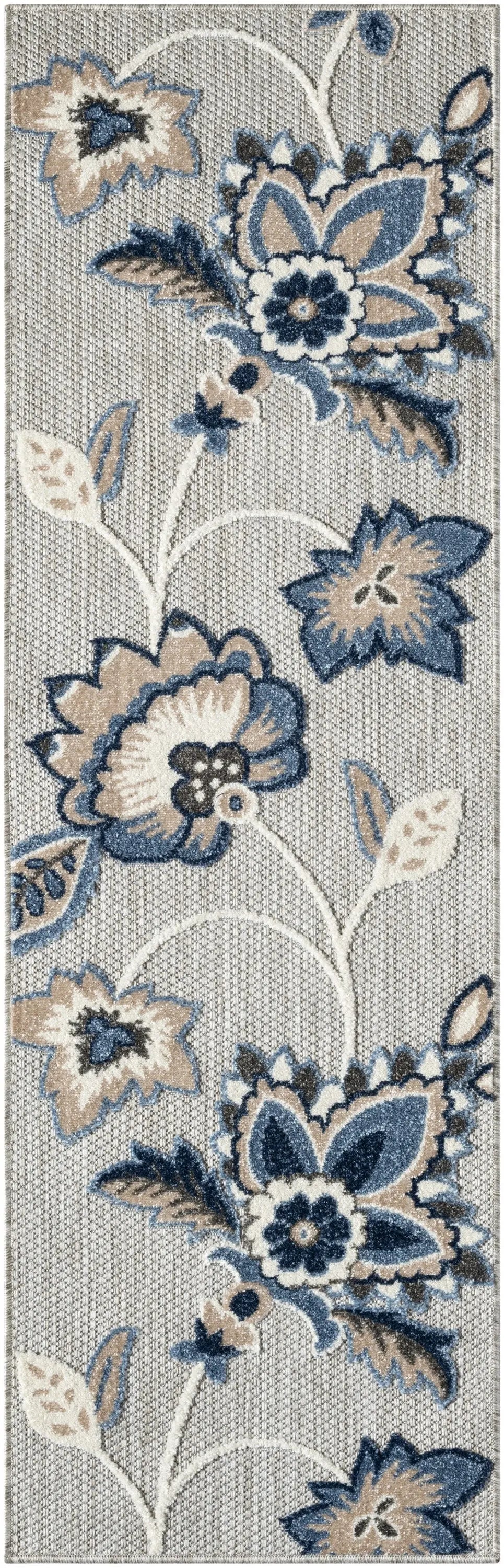 6' Blue And Gray Floral Indoor Outdoor Runner Rug Homeroots Outdoor