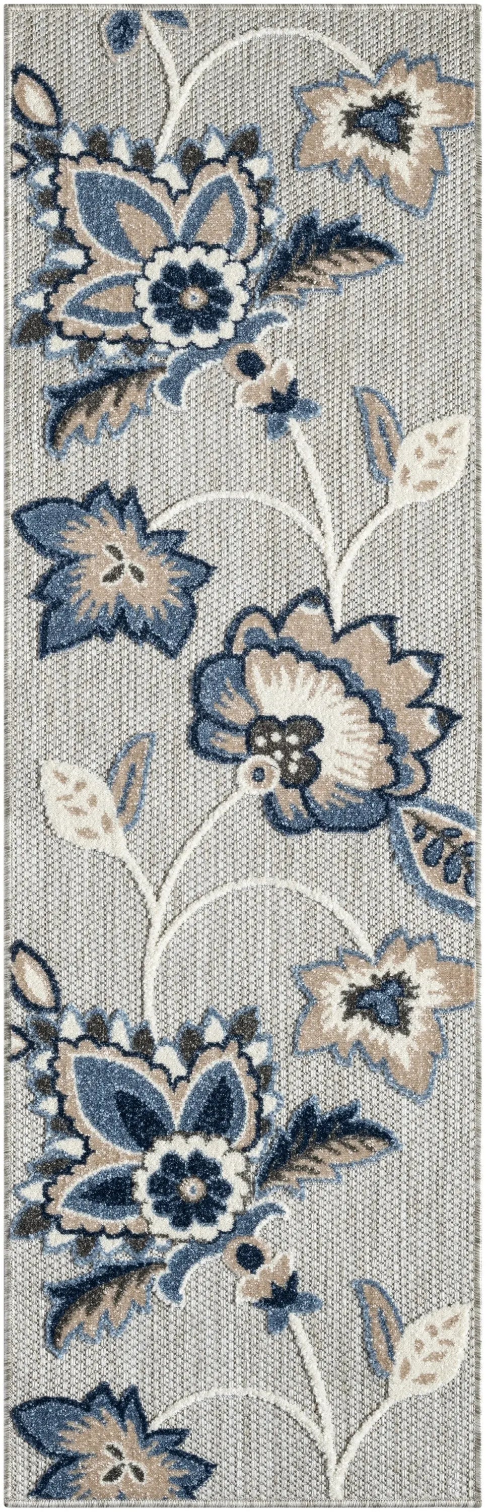 6' Blue And Gray Floral Indoor Outdoor Runner Rug Homeroots Outdoor