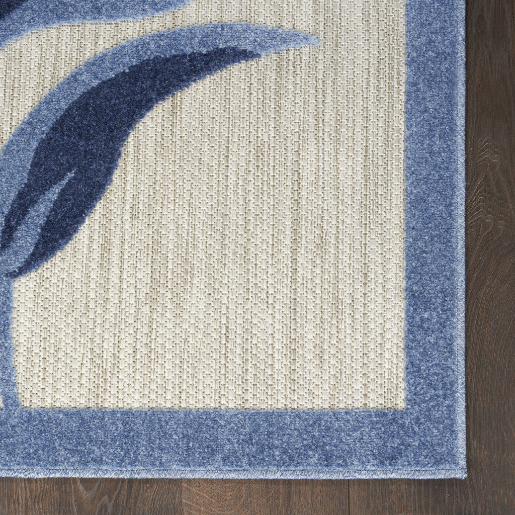 6' Blue And Gray Floral Indoor Outdoor Runner Rug Homeroots Outdoor