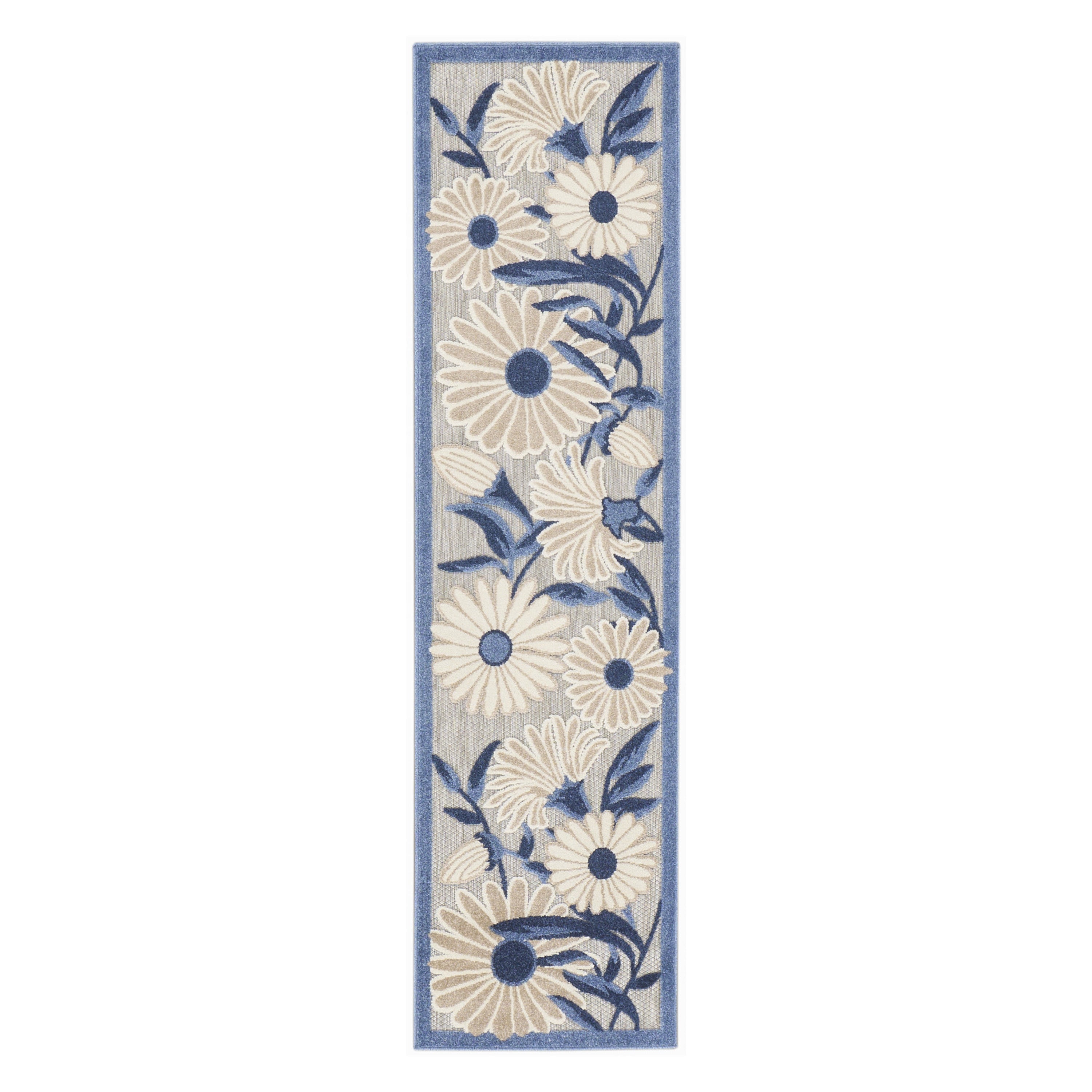 6' Blue And Gray Floral Indoor Outdoor Runner Rug Homeroots Outdoor