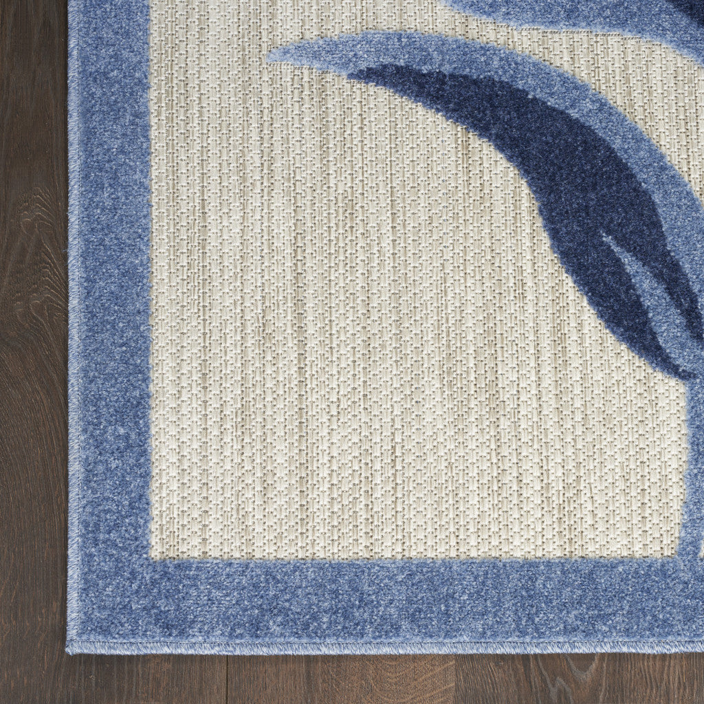 6' Blue And Gray Floral Indoor Outdoor Runner Rug Homeroots Outdoor