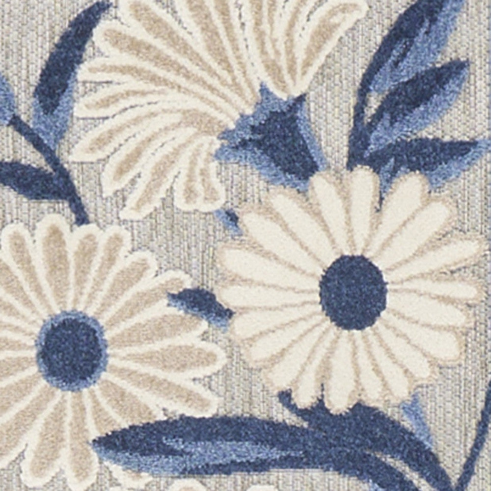 6' Blue And Gray Floral Indoor Outdoor Runner Rug Homeroots Outdoor