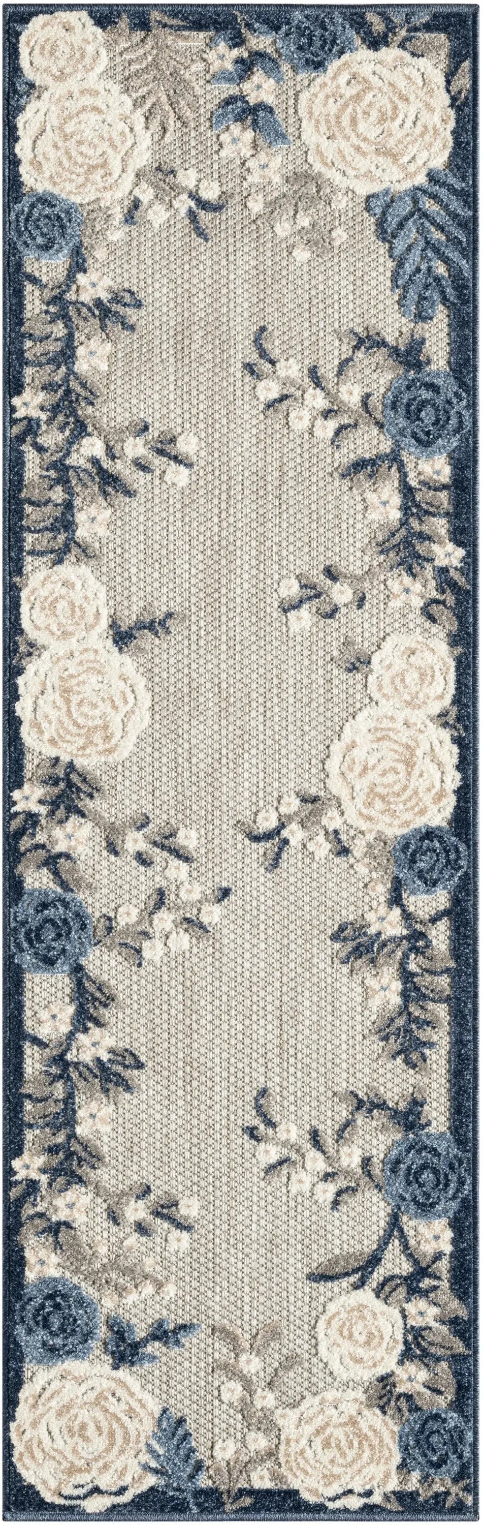 6' Blue And Gray Floral Indoor Outdoor Runner Rug Homeroots Outdoor