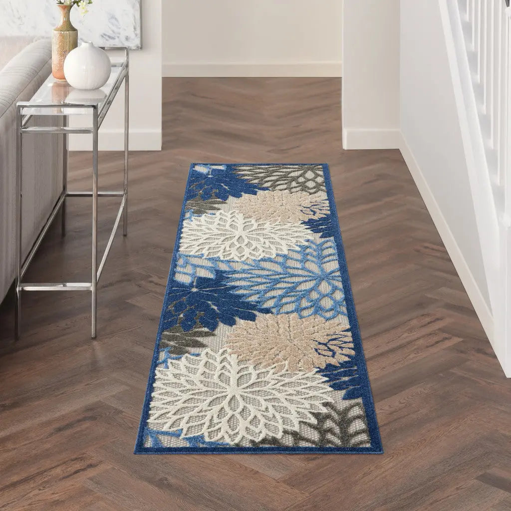 6' Blue And Gray Indoor Outdoor Area Rug - GreatEagleInc