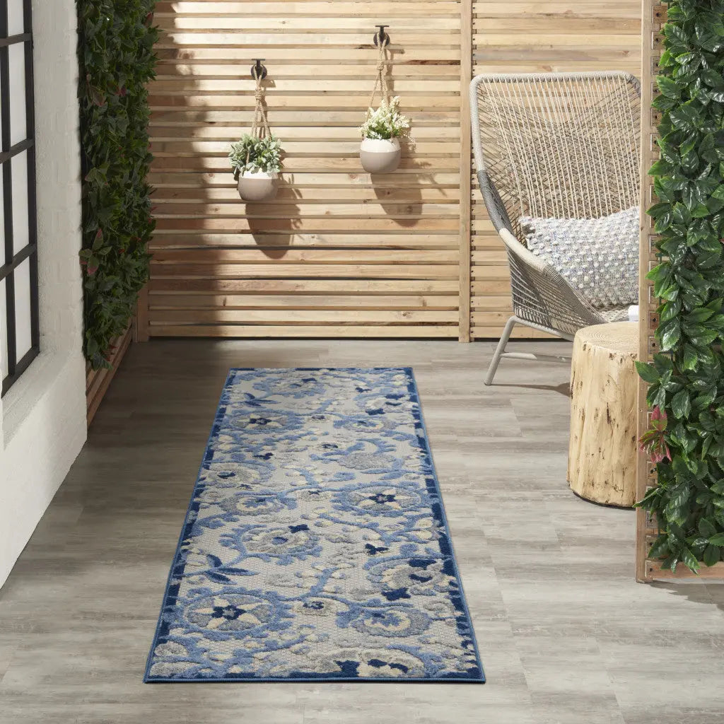 6' Blue And Gray Indoor Outdoor Runner Rug - GreatEagleInc