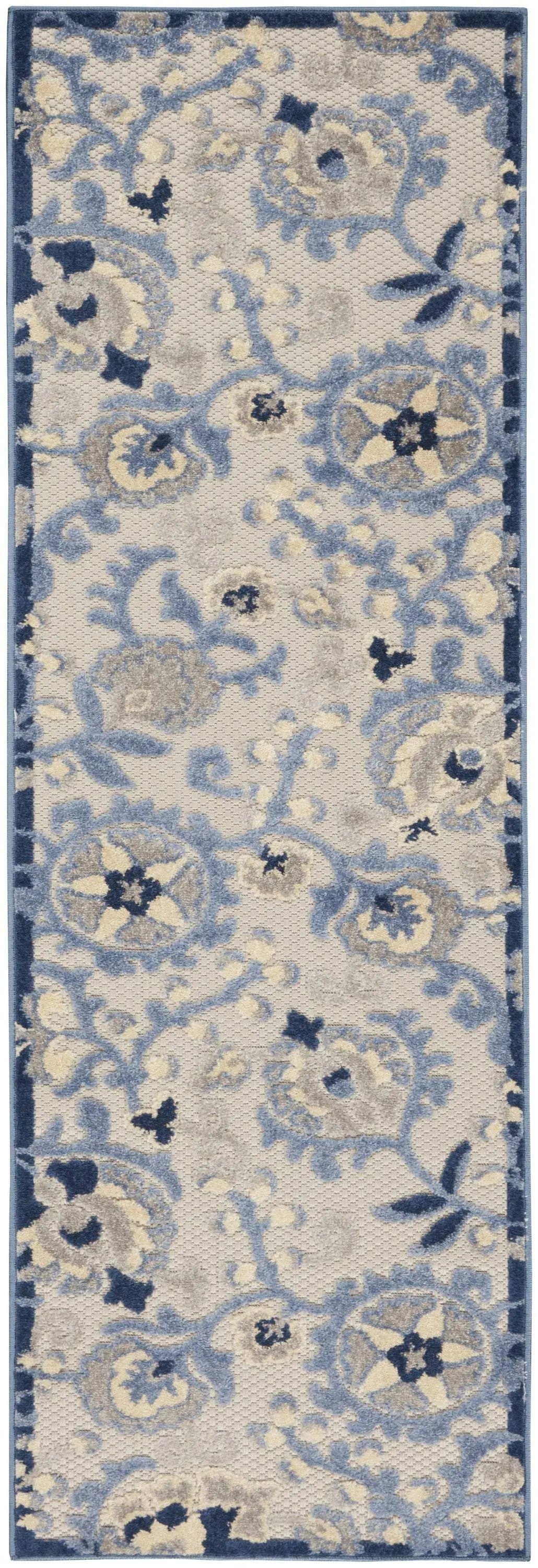 6' Blue And Gray Indoor Outdoor Runner Rug - GreatEagleInc