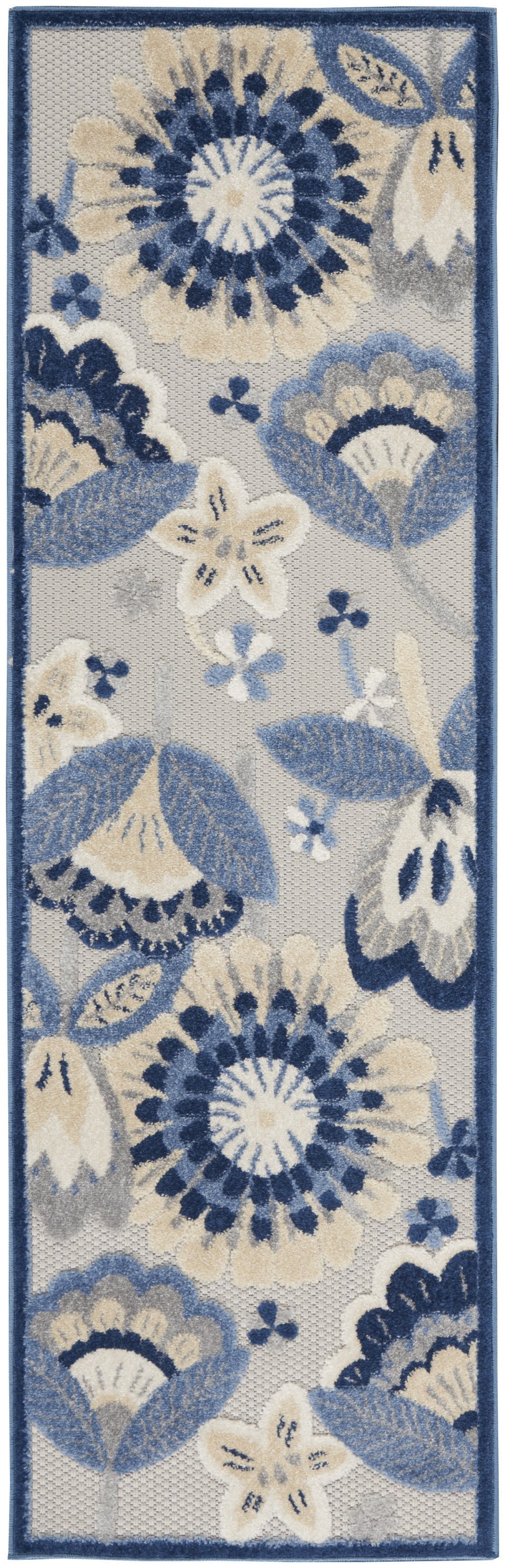 6' Blue And Gray Indoor Outdoor Runner Rug - GreatEagleInc