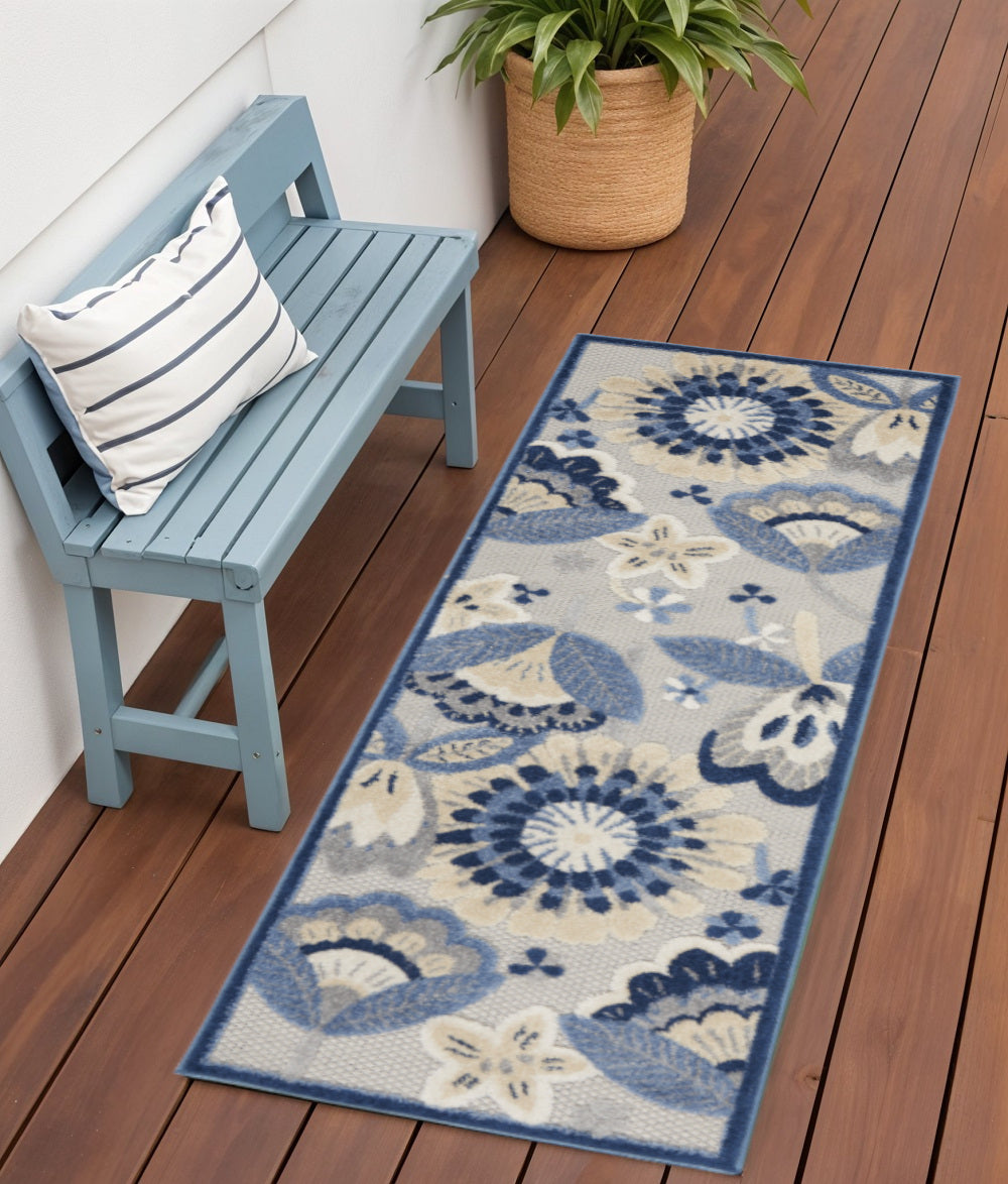 6' Blue And Gray Indoor Outdoor Runner Rug - GreatEagleInc