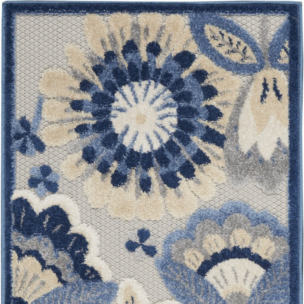 6' Blue And Gray Indoor Outdoor Runner Rug - GreatEagleInc