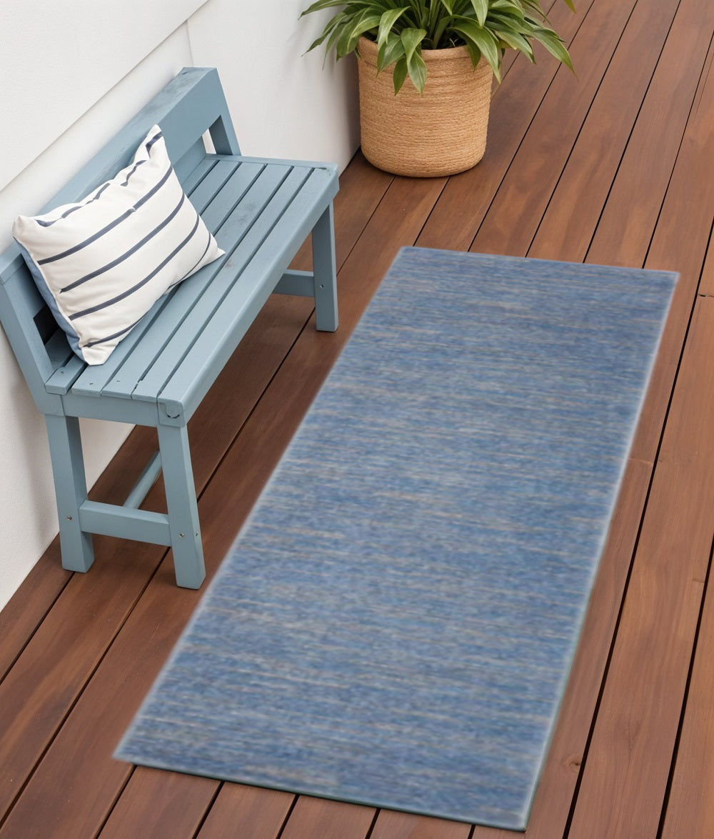 6' Blue And Gray Indoor Outdoor Runner Rug - GreatEagleInc