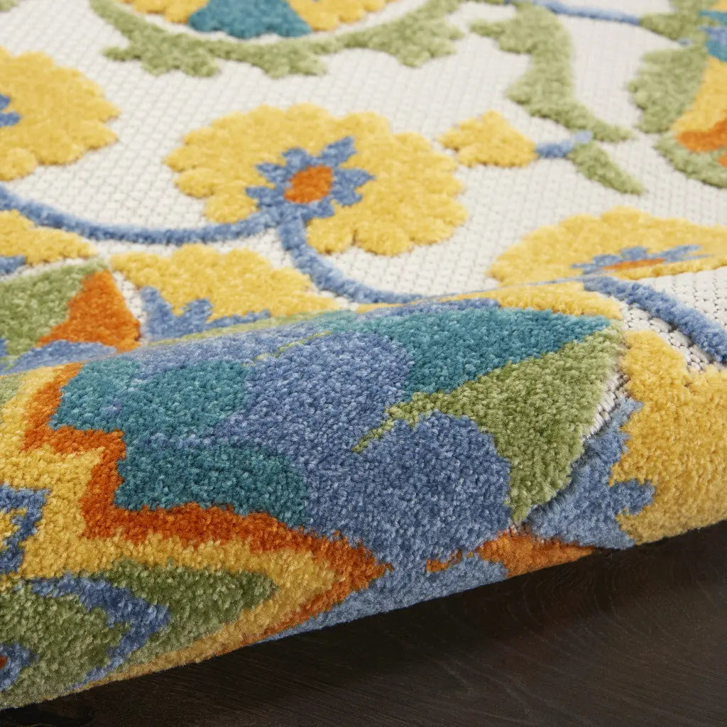 6' Blue And Yellow Indoor Outdoor Runner Rug - GreatEagleInc