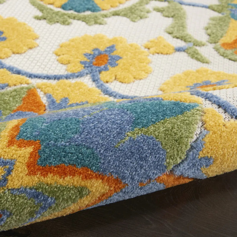 6' Blue And Yellow Indoor Outdoor Runner Rug - GreatEagleInc
