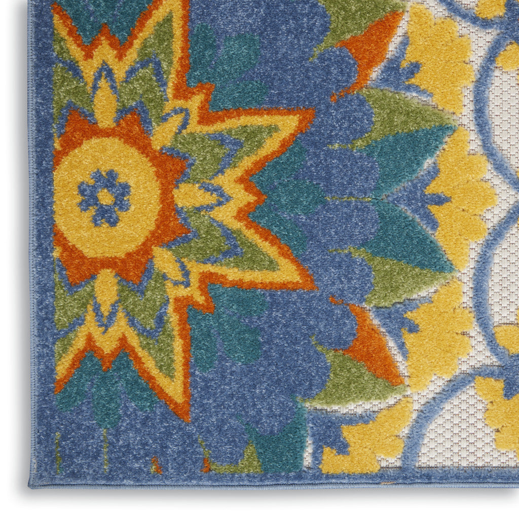 6' Blue And Yellow Indoor Outdoor Runner Rug - GreatEagleInc