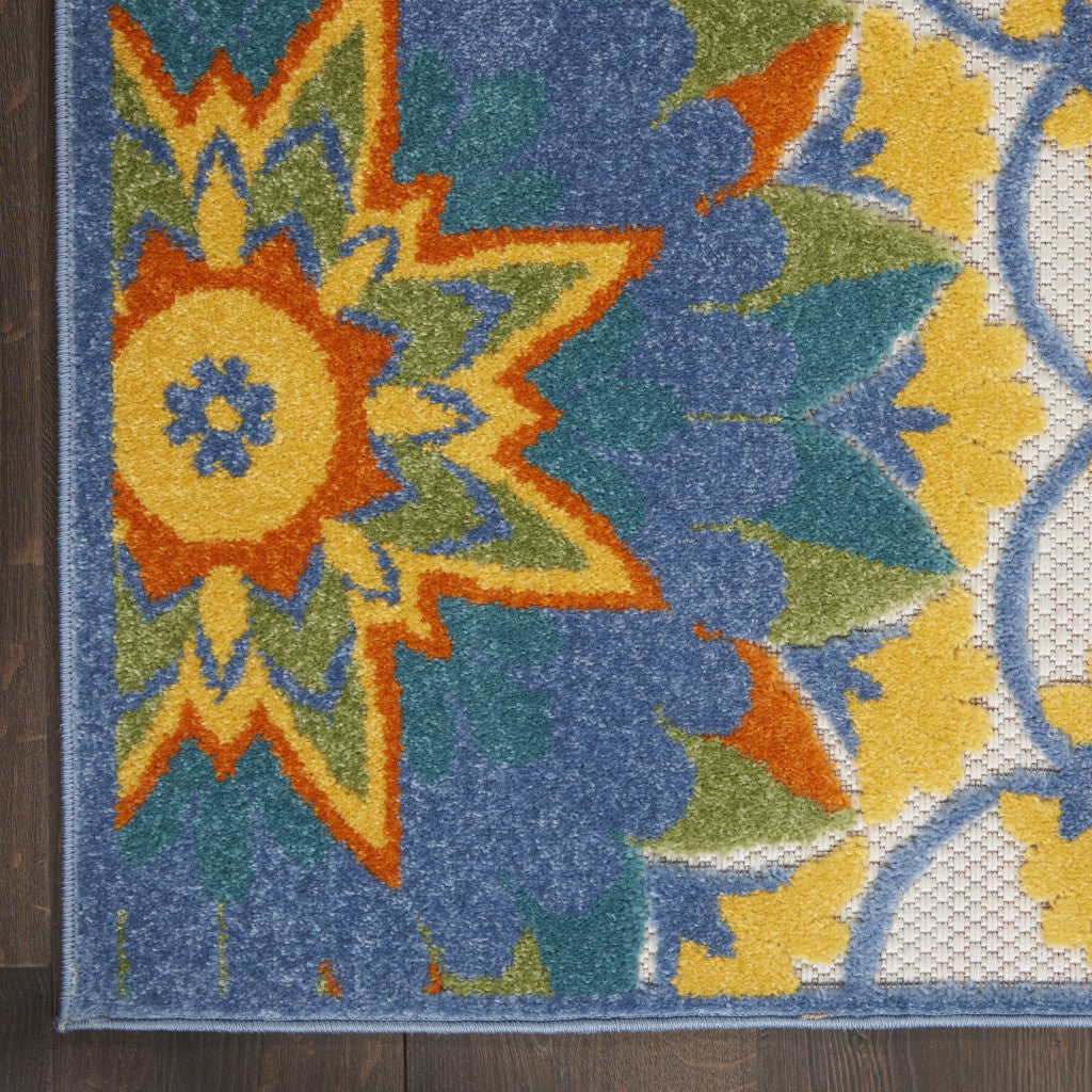 6' Blue And Yellow Indoor Outdoor Runner Rug - GreatEagleInc