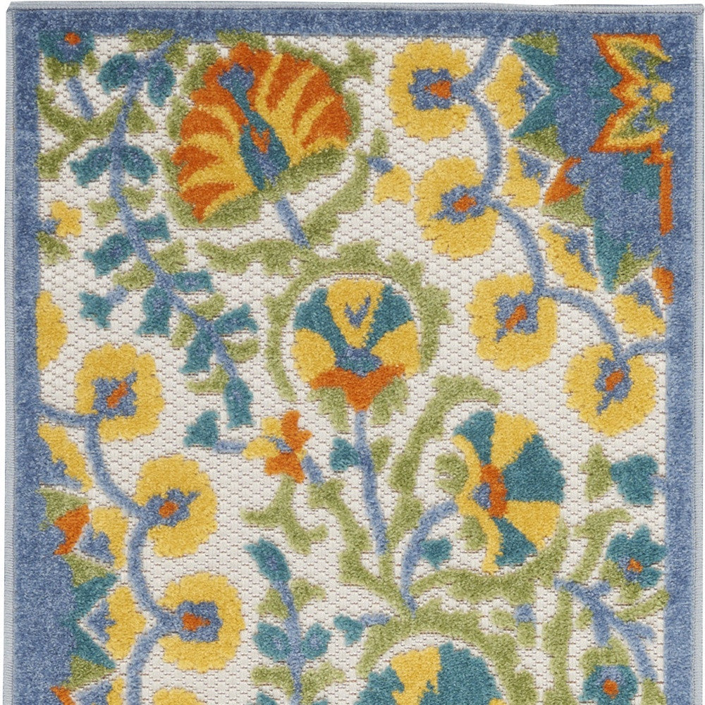 6' Blue And Yellow Indoor Outdoor Runner Rug - GreatEagleInc