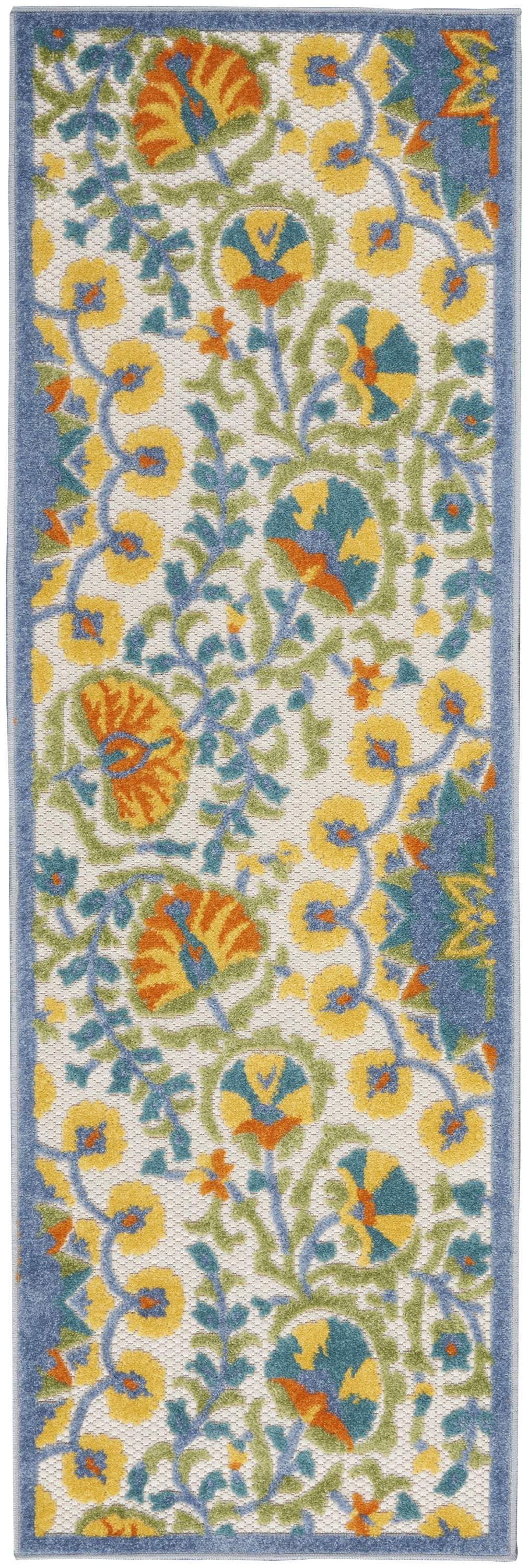 6' Blue And Yellow Indoor Outdoor Runner Rug - GreatEagleInc