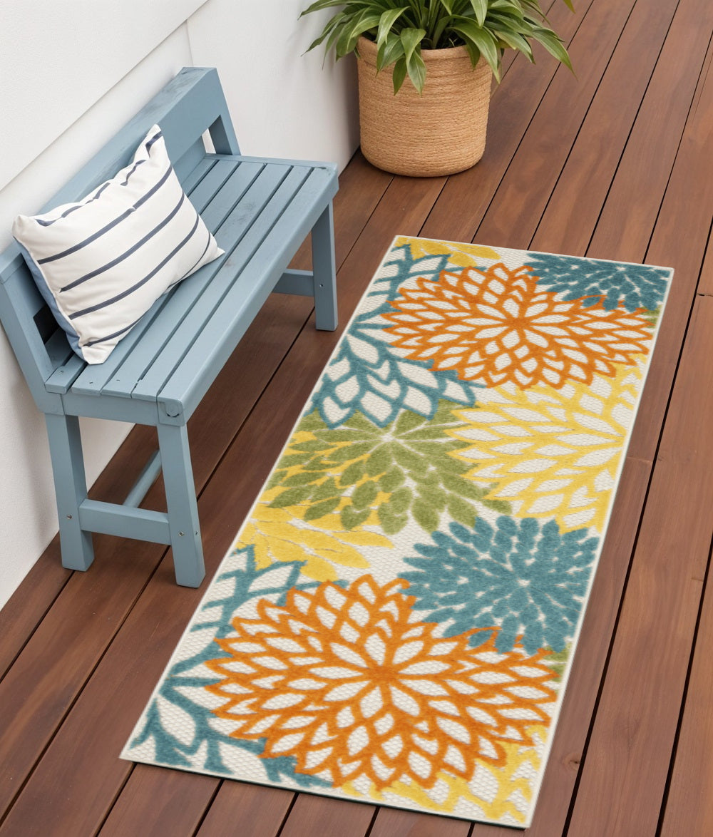6' Blue And Yellow Indoor Outdoor Runner Rug - GreatEagleInc