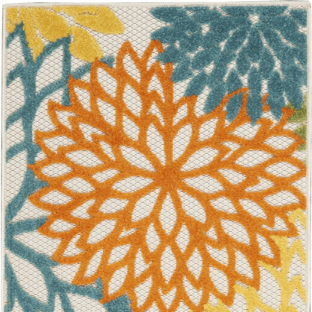 6' Blue And Yellow Indoor Outdoor Runner Rug - GreatEagleInc