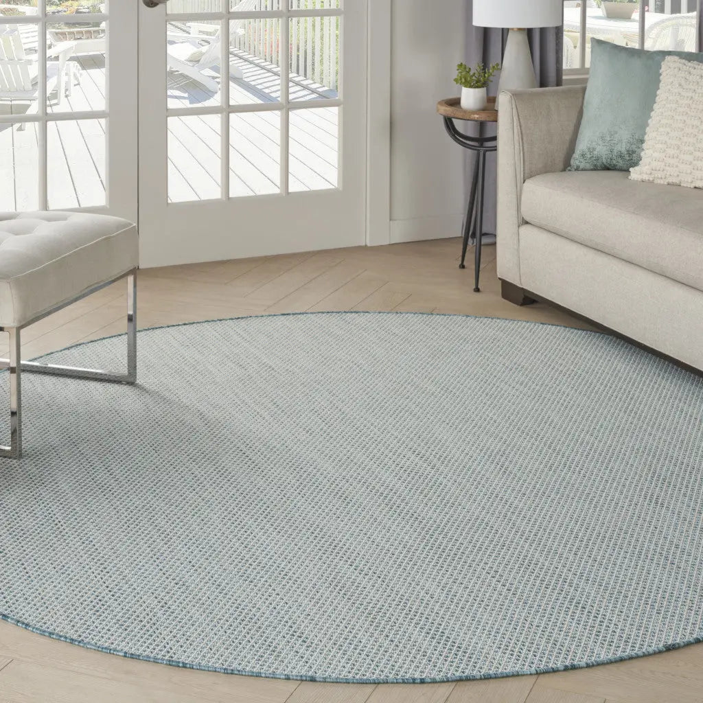 6' Blue Round Geometric Power Loom Area Rug Homeroots Outdoor