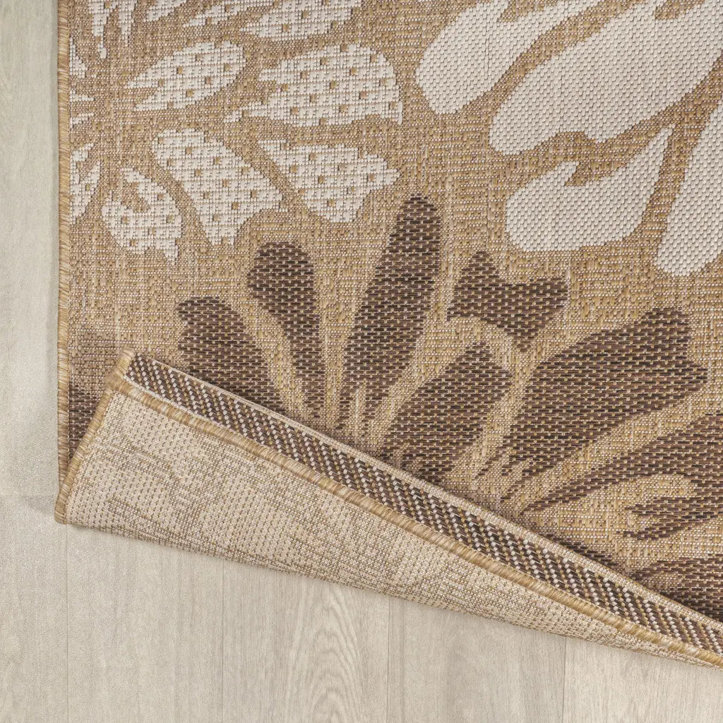 6' Brown And Cream Round Floral Indoor Outdoor Area Rug Homeroots Outdoor