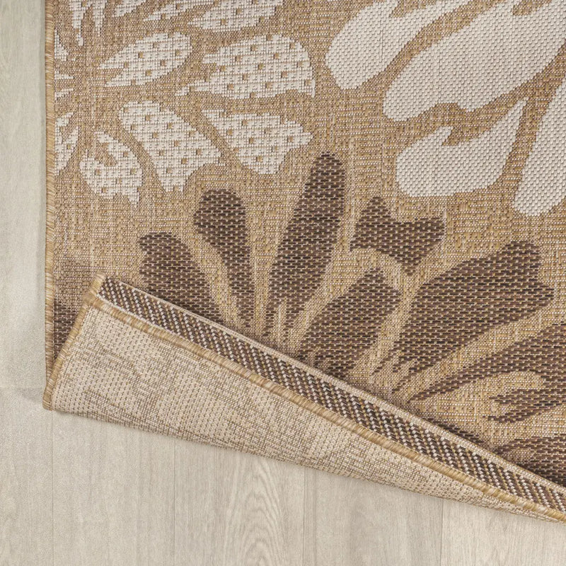 6' Brown And Cream Round Floral Indoor Outdoor Area Rug Homeroots Outdoor