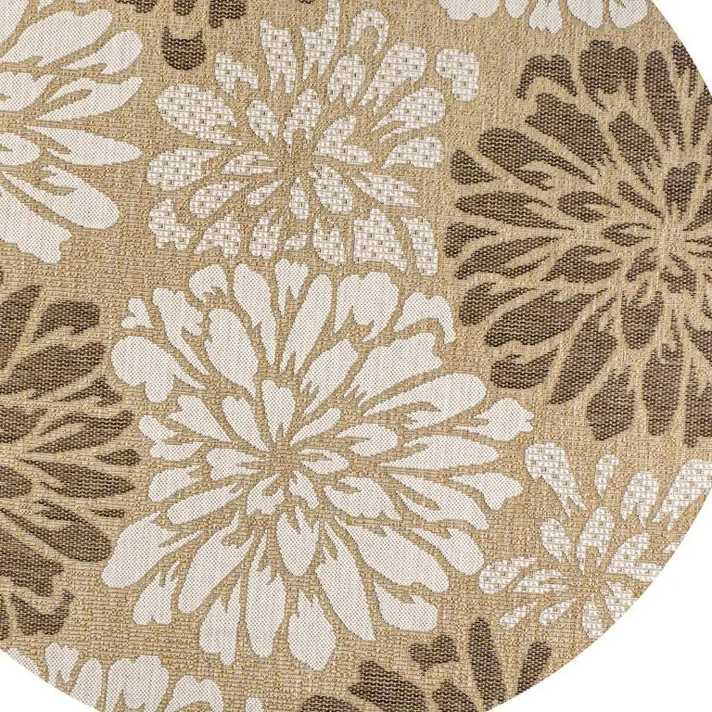 6' Brown And Cream Round Floral Indoor Outdoor Area Rug Homeroots Outdoor