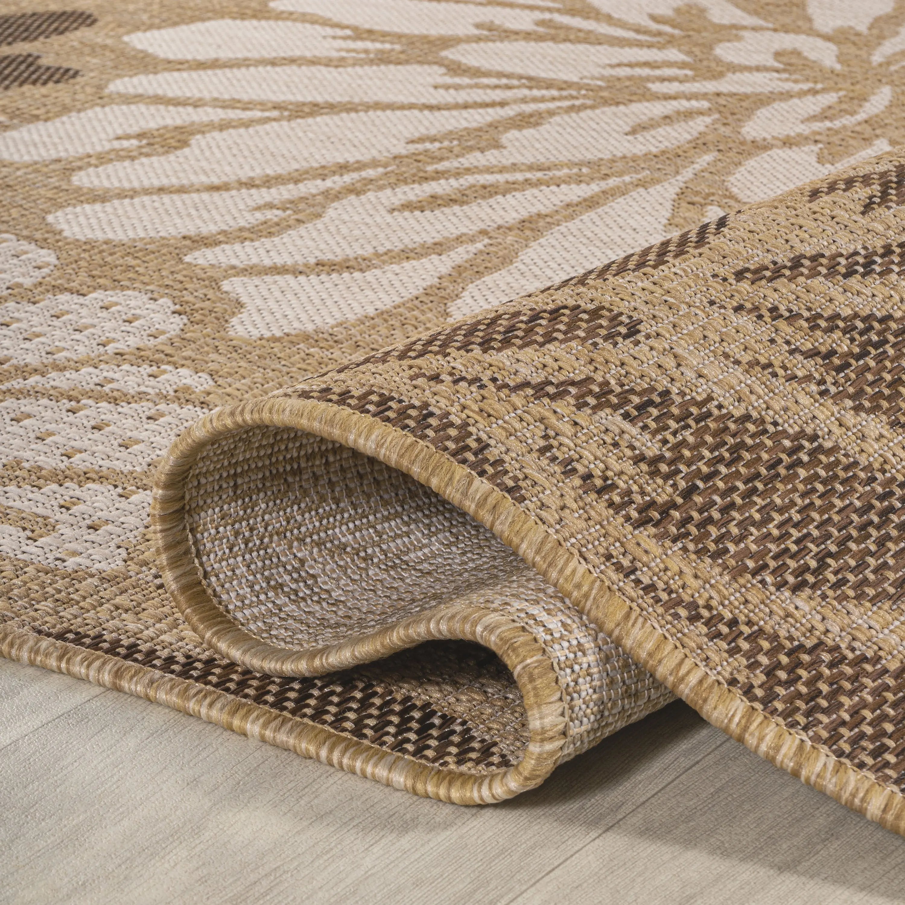 6' Brown And Cream Round Floral Indoor Outdoor Area Rug Homeroots Outdoor
