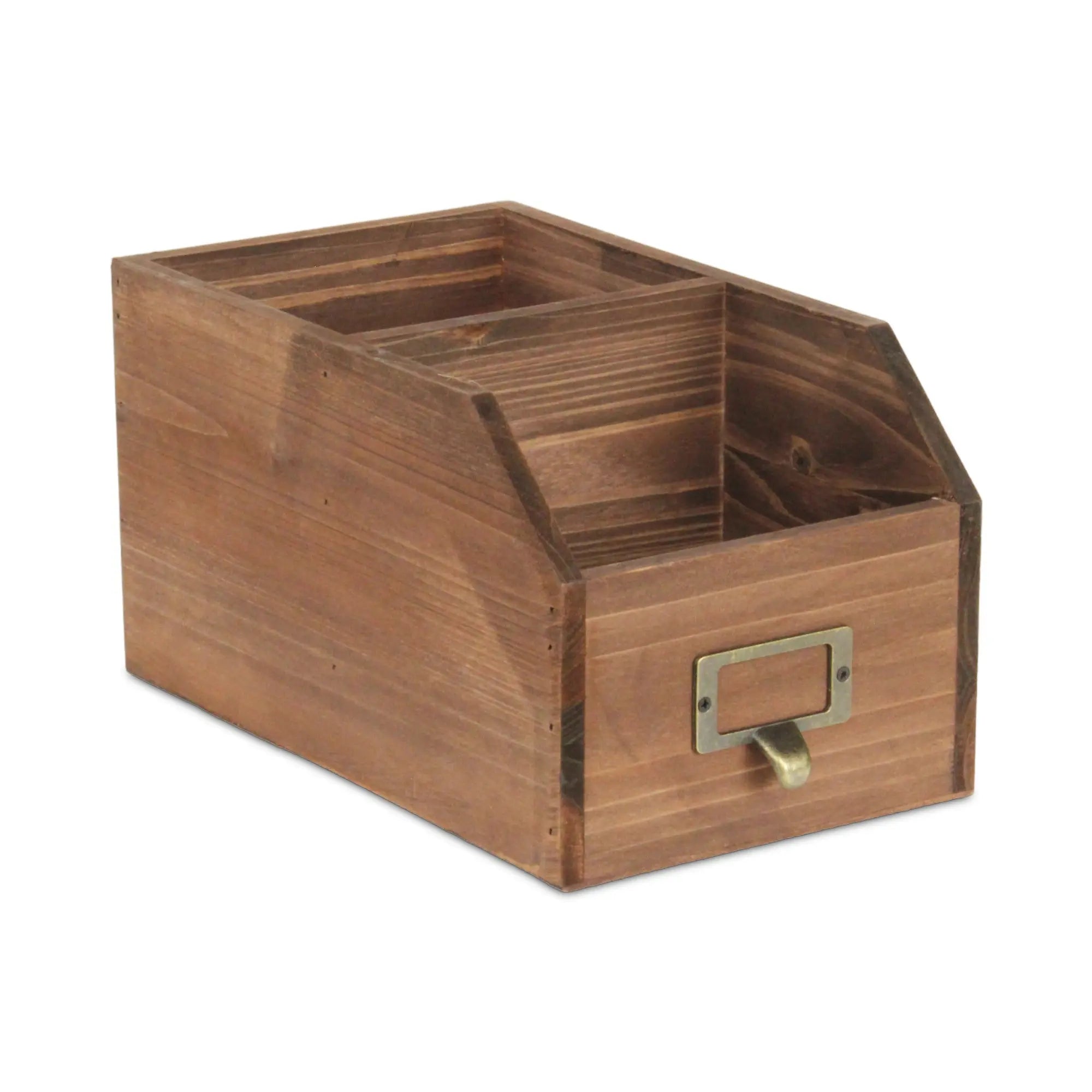 6" Brown Write-On Label Solid Wood Organizing Box Homeroots Office
