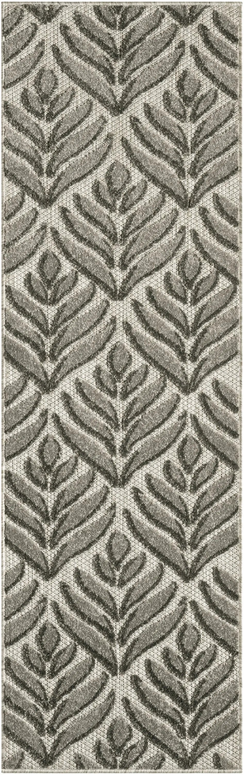 6' Charcoal And Beige Botanical Leaves Indoor Outdoor Runner Rug Homeroots Outdoor