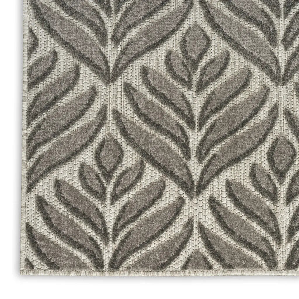 6' Charcoal And Beige Botanical Leaves Indoor Outdoor Runner Rug Homeroots Outdoor
