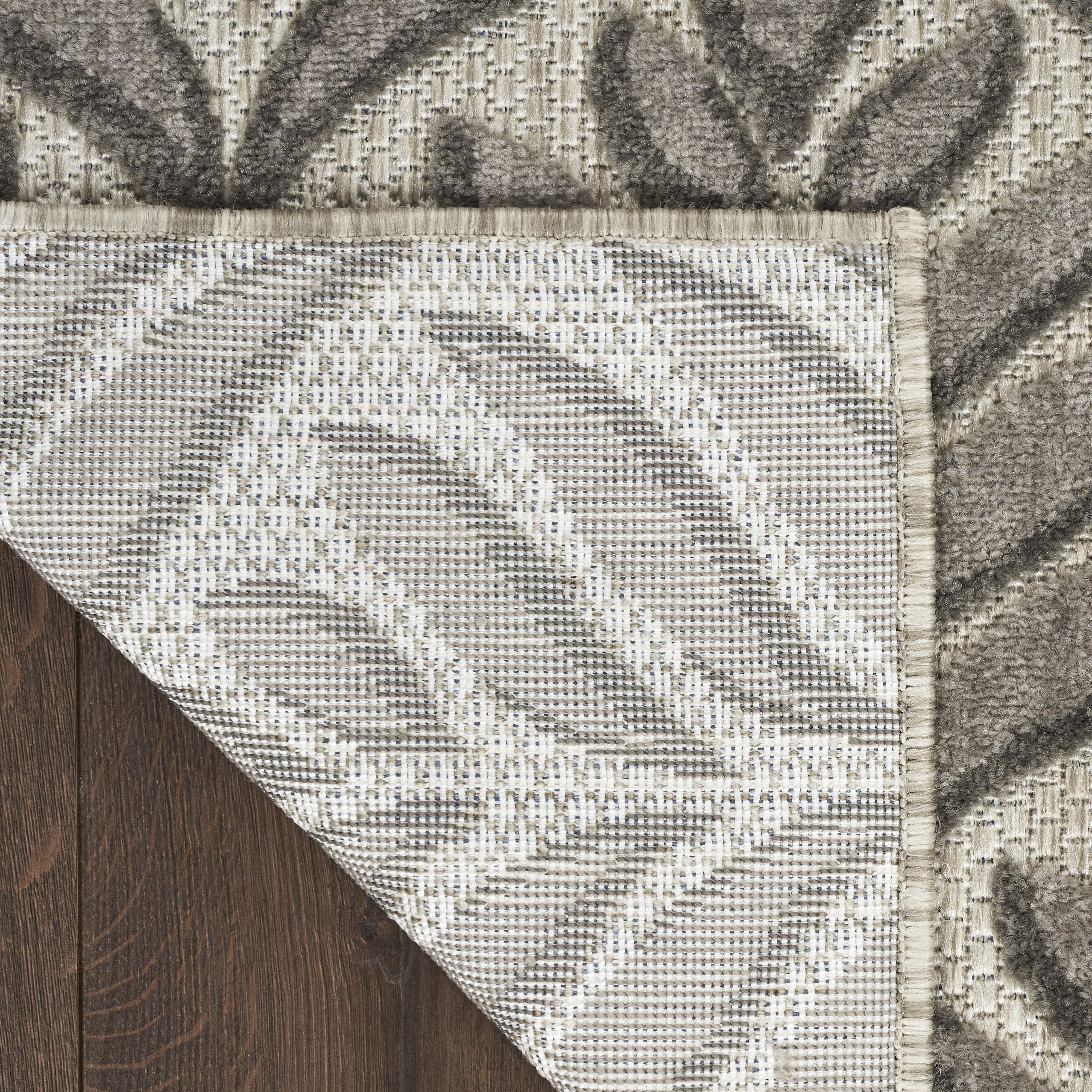 6' Charcoal And Beige Botanical Leaves Indoor Outdoor Runner Rug Homeroots Outdoor
