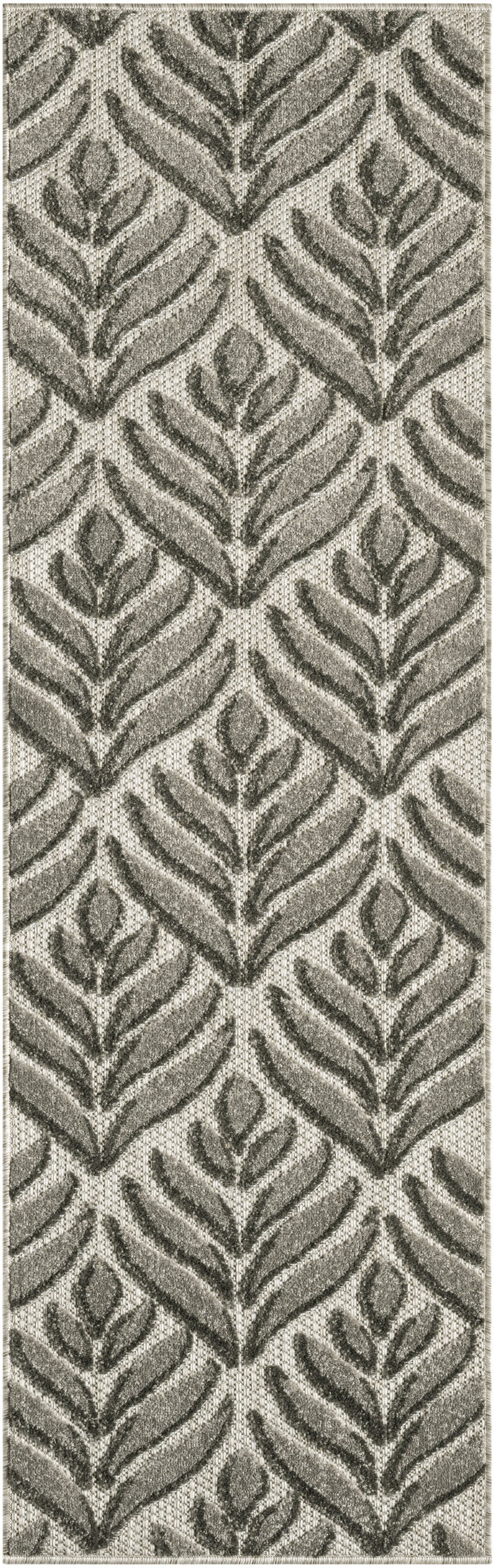 6' Charcoal And Beige Botanical Leaves Indoor Outdoor Runner Rug Homeroots Outdoor