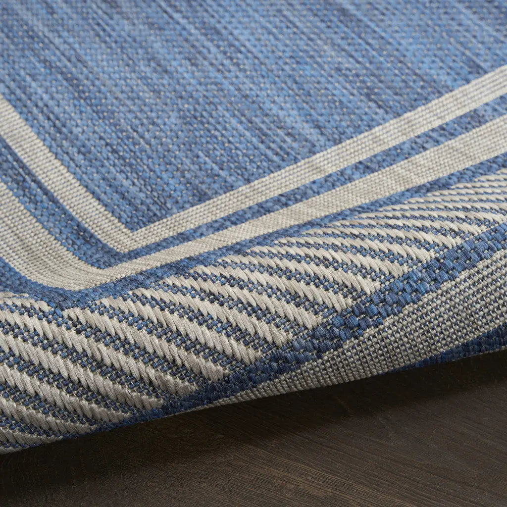 6' Denim Blue And Ivory Geometric Indoor Outdoor Runner Rug Homeroots Outdoor