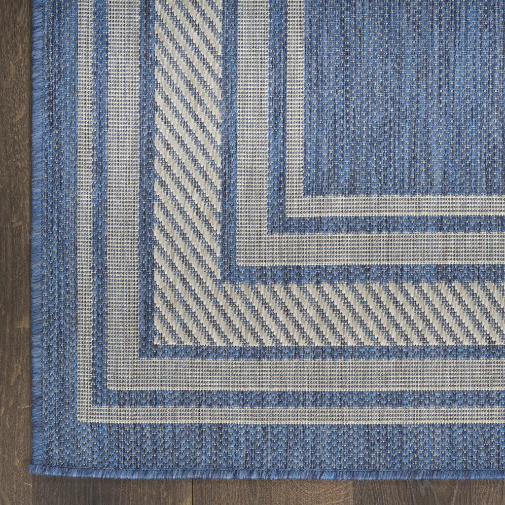 6' Denim Blue And Ivory Geometric Indoor Outdoor Runner Rug Homeroots Outdoor