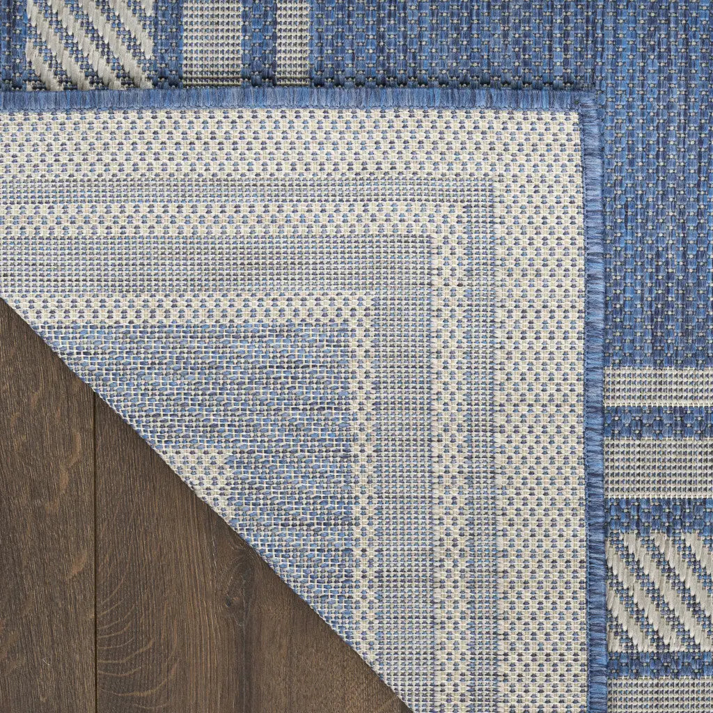 6' Denim Blue And Ivory Geometric Indoor Outdoor Runner Rug Homeroots Outdoor