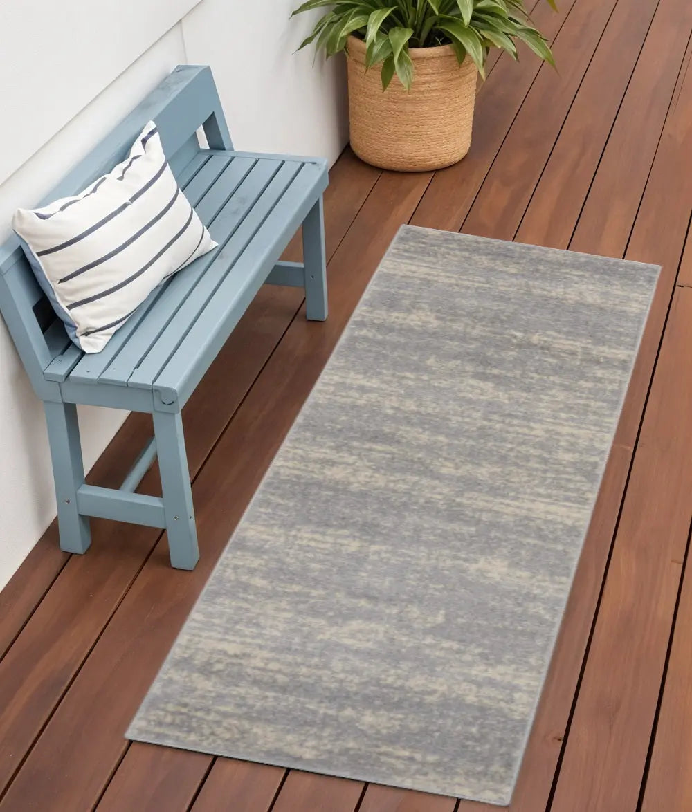 6' Gray And Beige Abstract Indoor Outdoor Runner Rug Homeroots Outdoor
