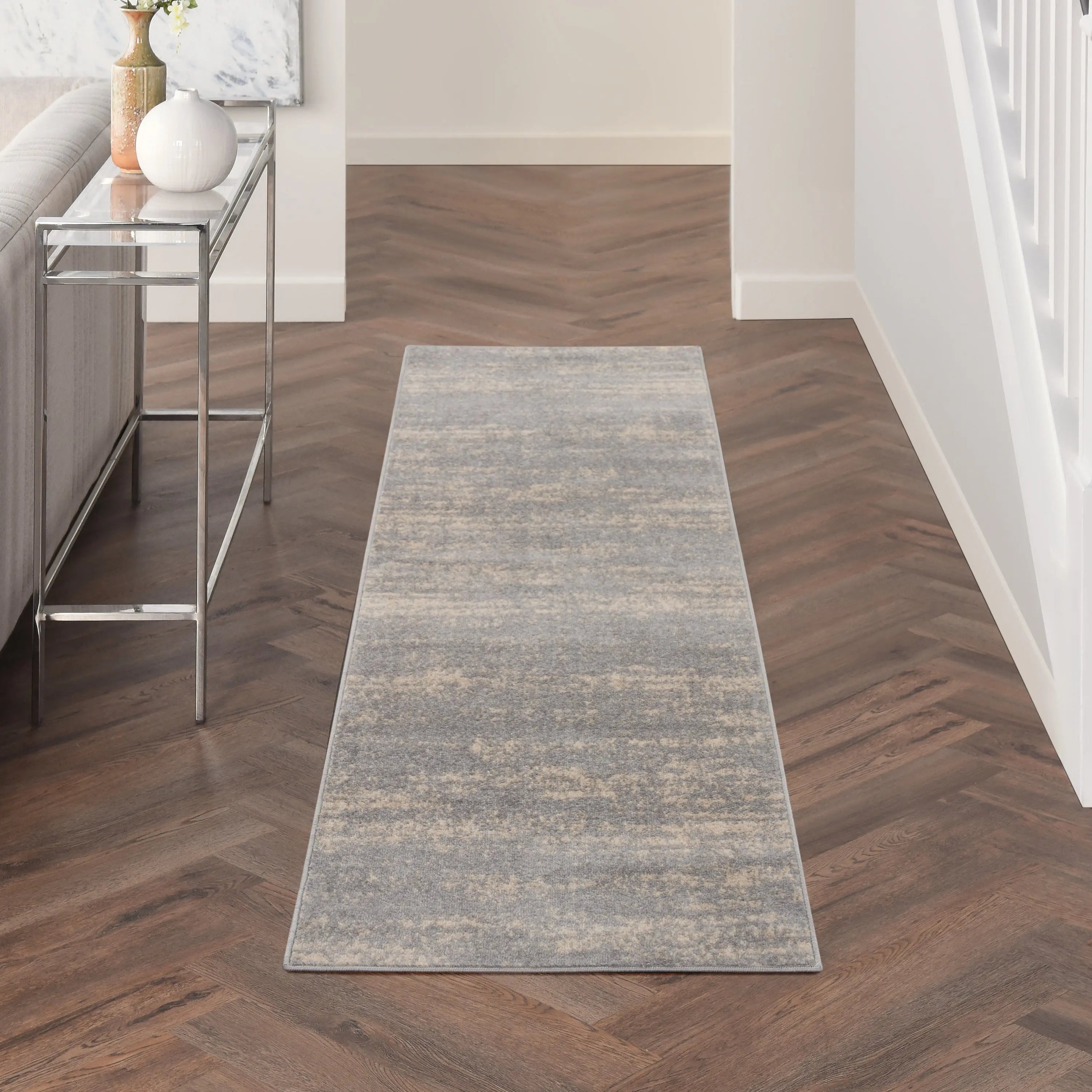 6' Gray And Beige Abstract Indoor Outdoor Runner Rug Homeroots Outdoor