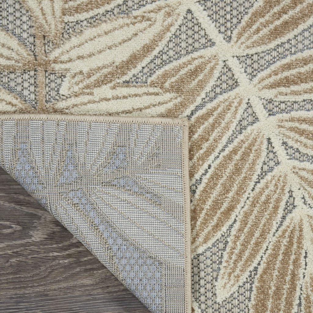 6' Gray And Ivory Floral Indoor Outdoor Runner Rug - GreatEagleInc