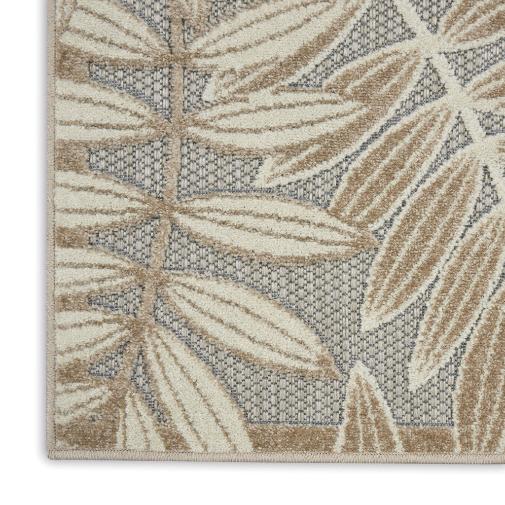 6' Gray And Ivory Floral Indoor Outdoor Runner Rug - GreatEagleInc