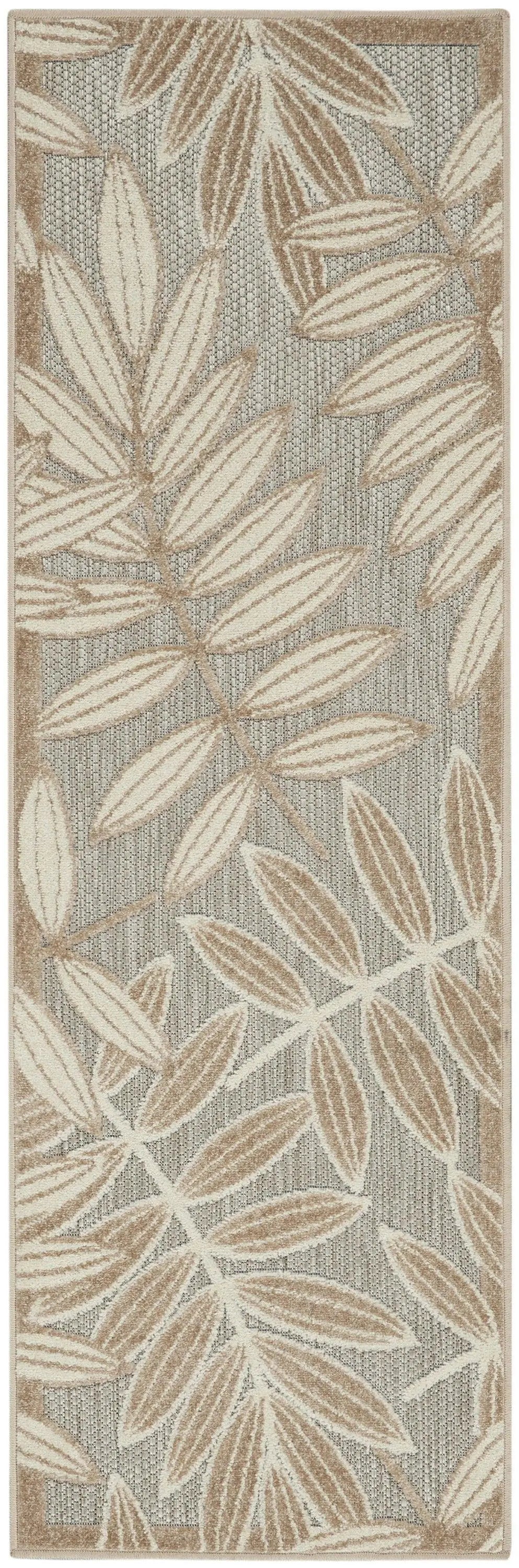6' Gray And Ivory Floral Indoor Outdoor Runner Rug - GreatEagleInc
