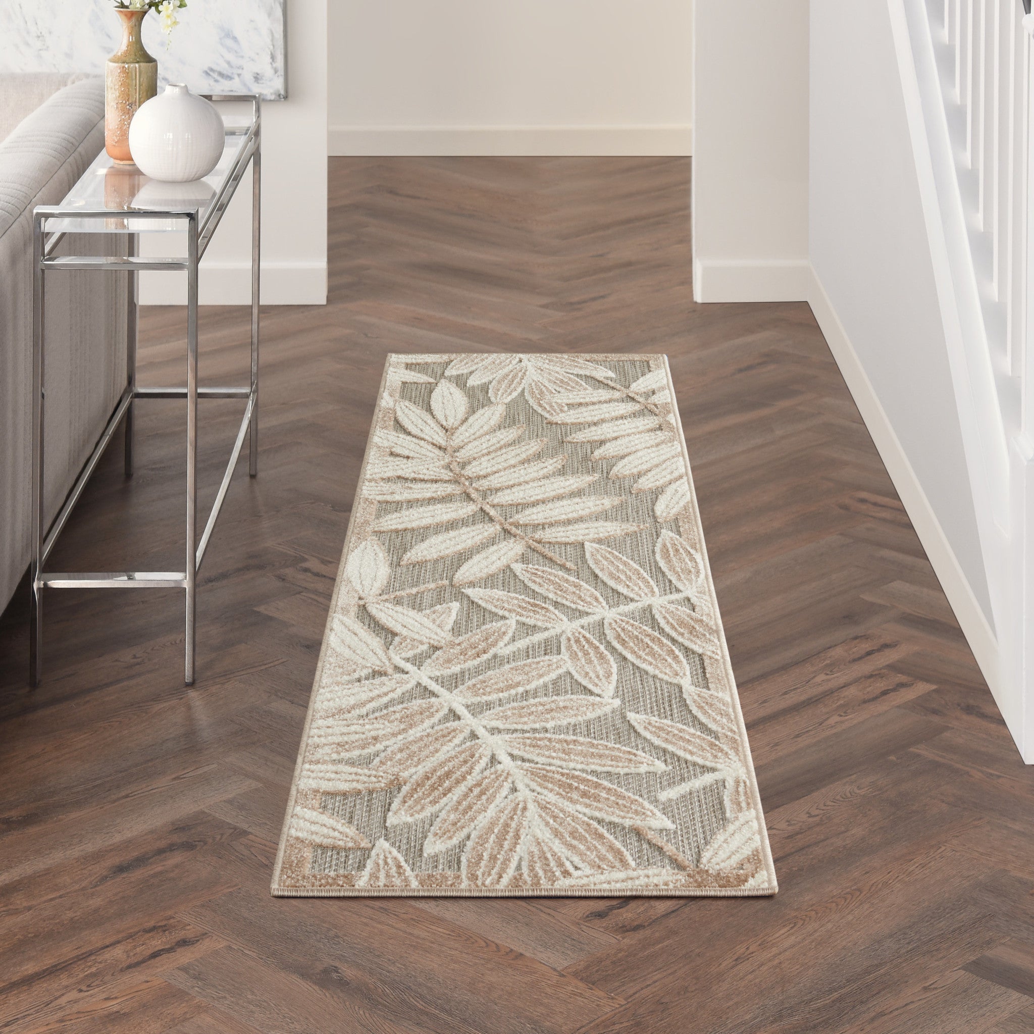 6' Gray And Ivory Floral Indoor Outdoor Runner Rug - GreatEagleInc